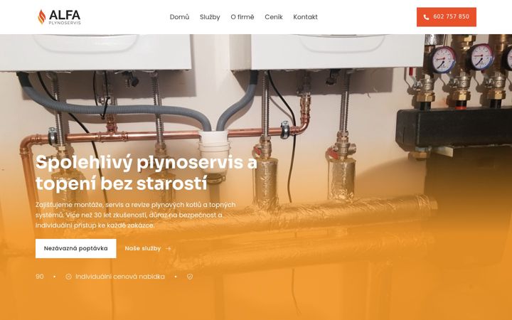 Screenshot stránky alfaplynoservis.cz