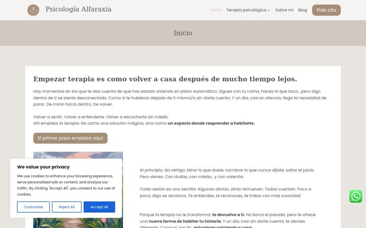 Screenshot of alfaraxiapsicologia.es