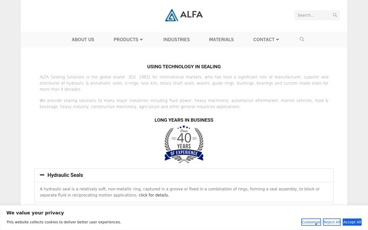 Screenshot of alfasealing.com