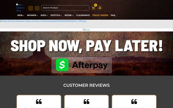 Screenshot of alfawesternwear.com