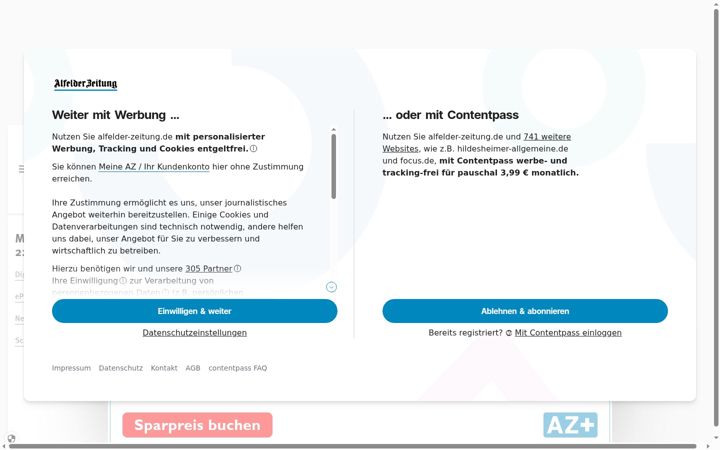 Screenshot of alfelder-zeitung.de