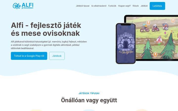 Skärmbild av alfialkalmazas.hu