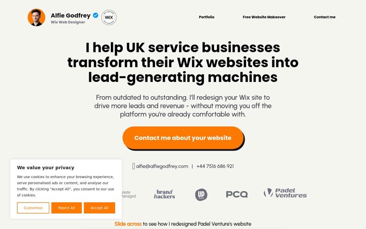 Screenshot of alfiegodfrey.com