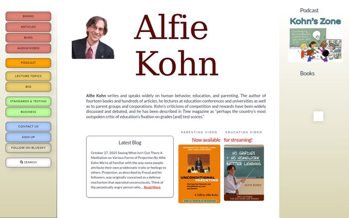 Screenshot ta' alfiekohn.org