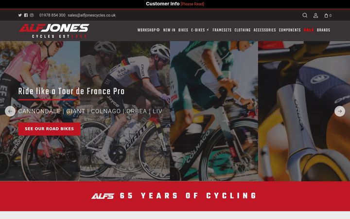 Ekrānuzņēmums no alfjonescycles.co.uk