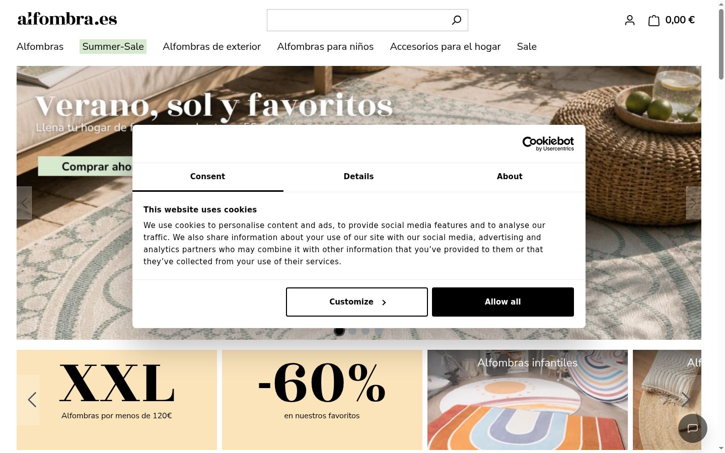 Screenshot del banner di consenso mostrato prima di qualsiasi interazione