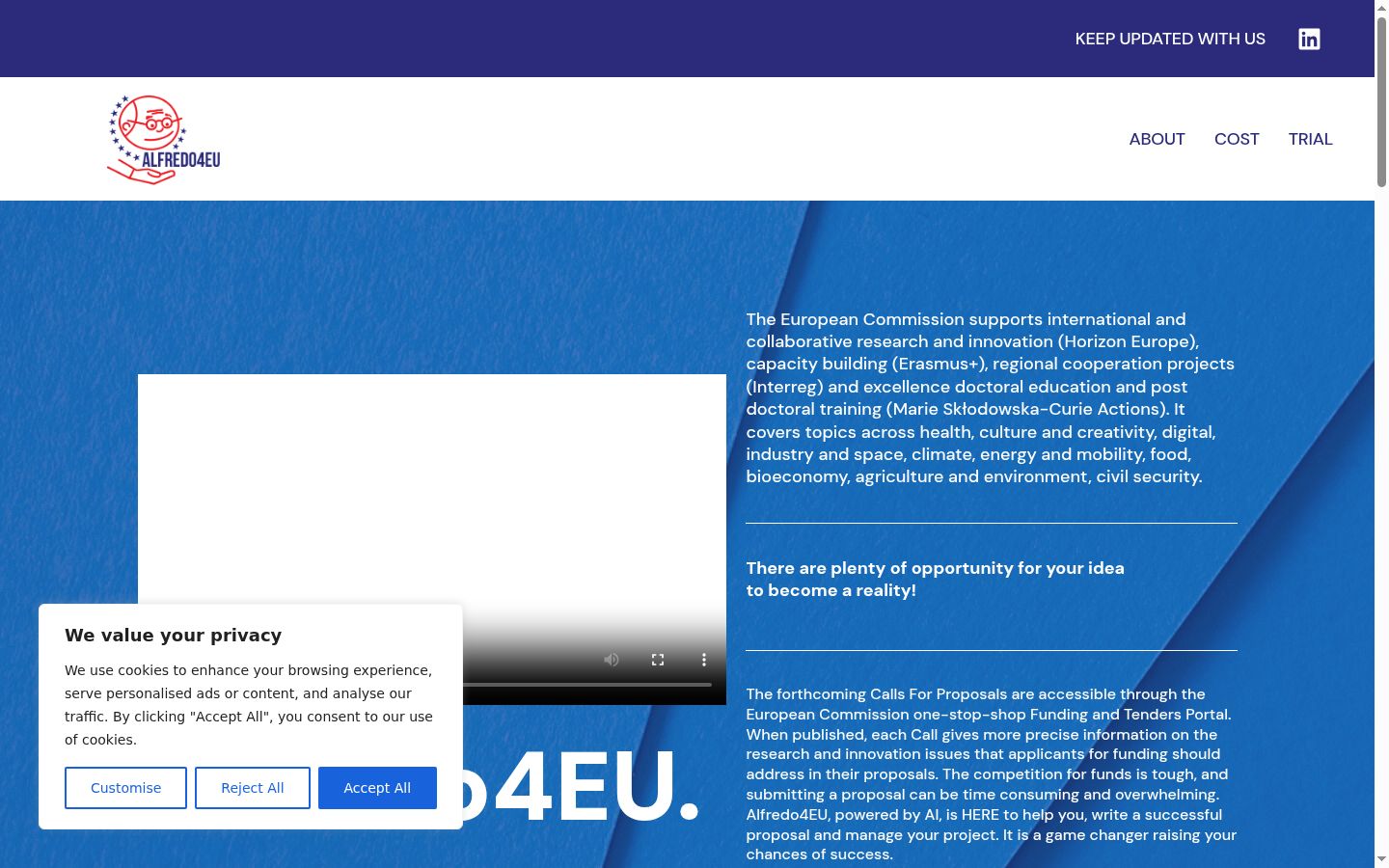 Screenshot του banner συγκατάθεσης που εμφανίστηκε πριν από οποιαδήποτε αλληλεπίδραση