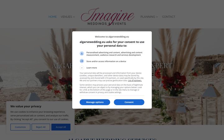 Captură de ecran a algarvewedding.eu