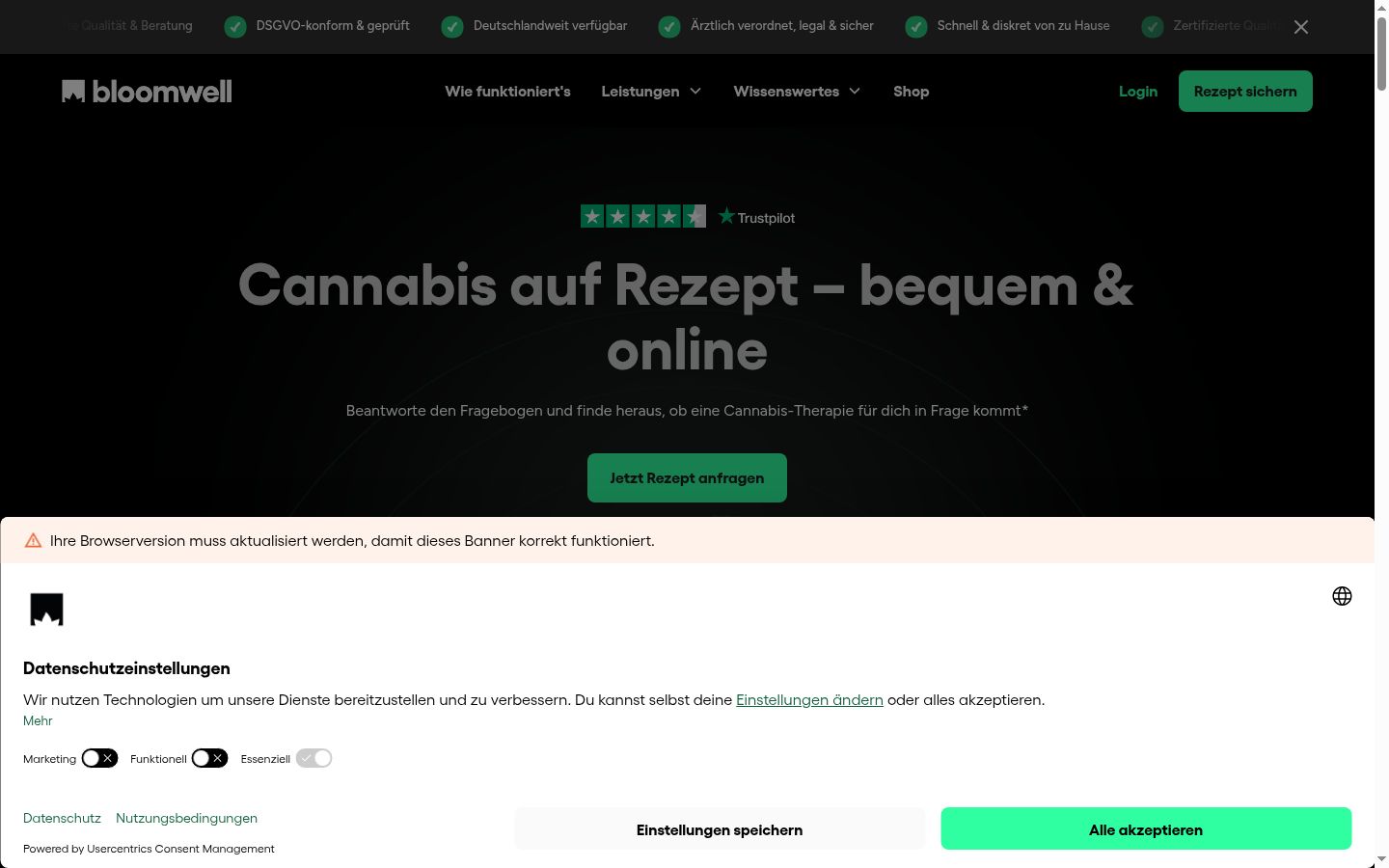 Képernyőkép a bármilyen interakció előtt megjelenő hozzájárulási bannerről