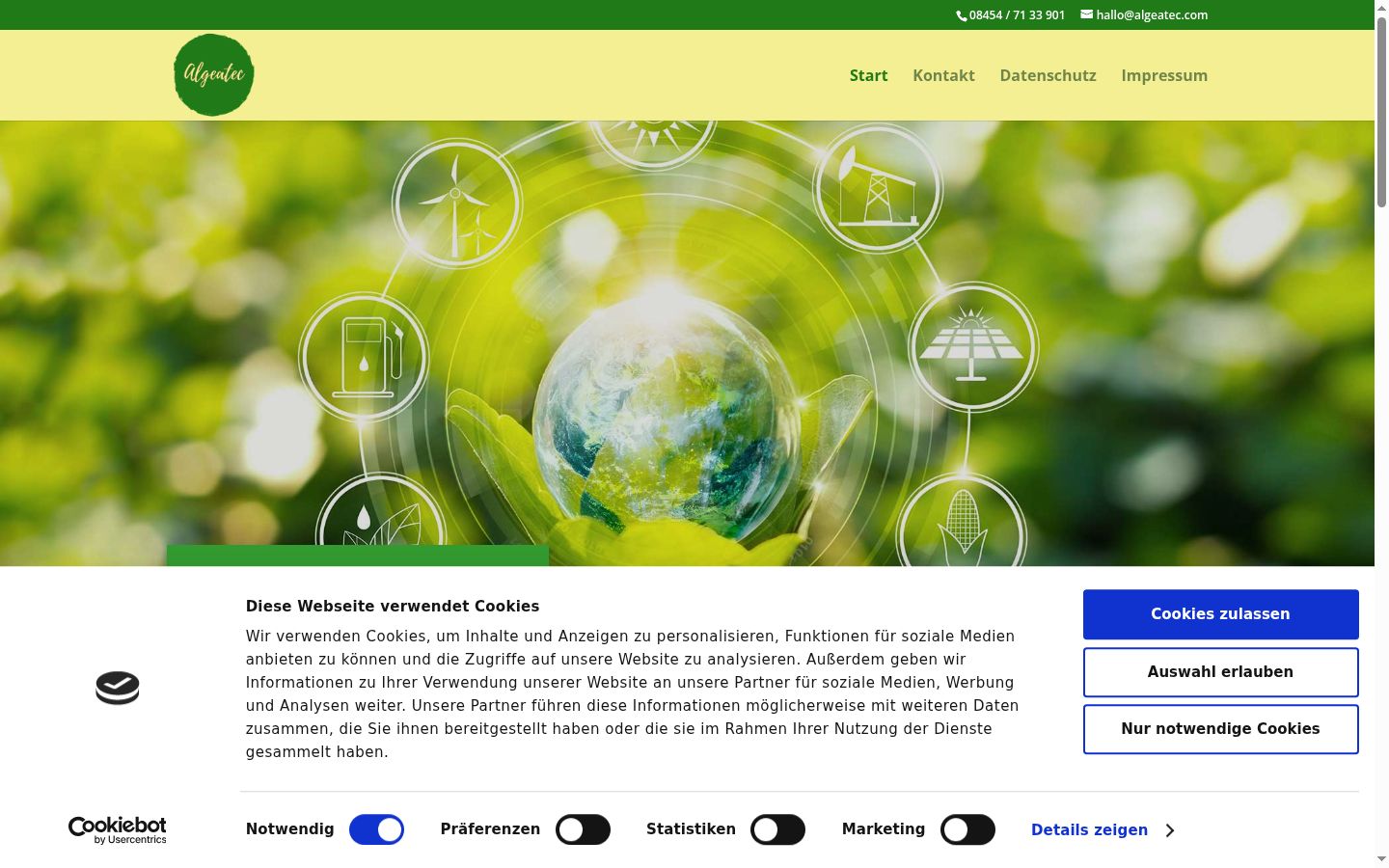 Screenshot des Einwilligungsbanners vor jeglicher Interaktion