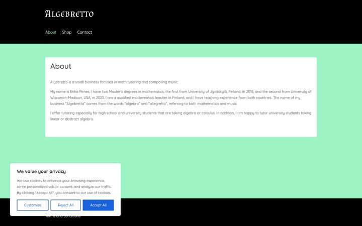 Screenshot of algebretto.com