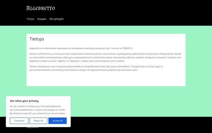 Screenshot of algebretto.fi