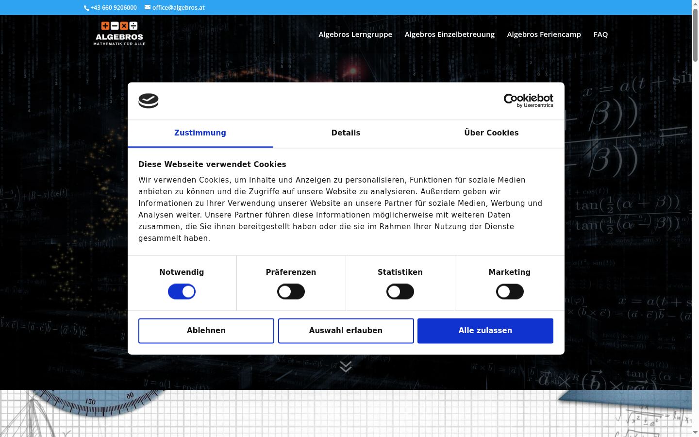 Screenshot des Einwilligungsbanners vor jeglicher Interaktion