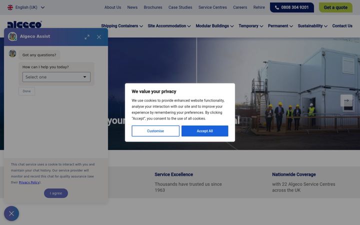 Screenshot von algeco.co.uk