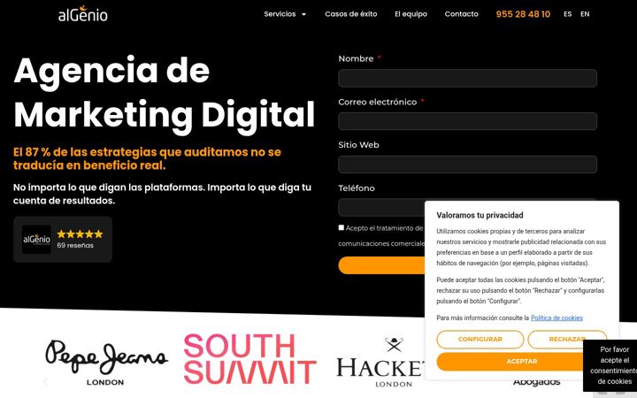 Screenshot of algenio.com