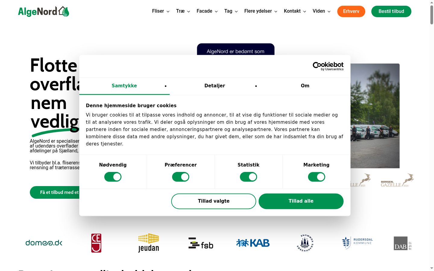 Skärmbild av samtyckesbannern som visades före någon interaktion