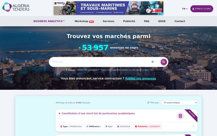 Screenshot of algeriatenders.com