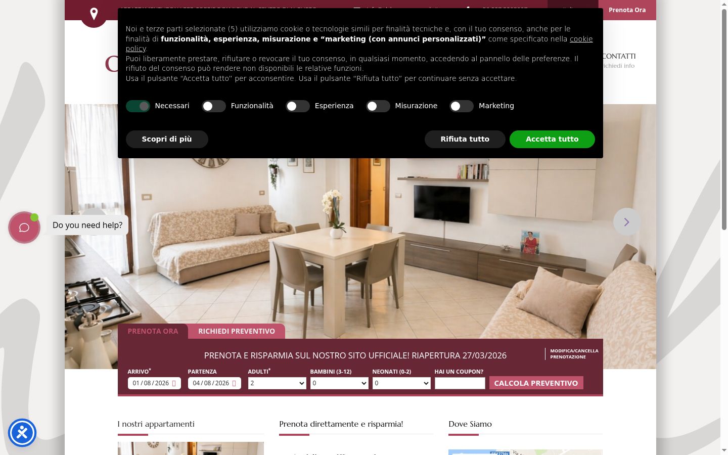 Screenshot del banner di consenso mostrato prima di qualsiasi interazione