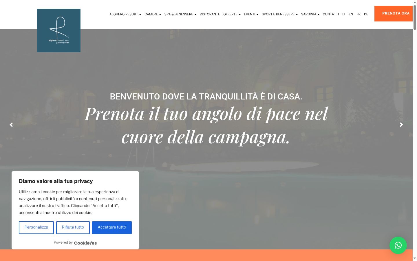 Screenshot del banner di consenso mostrato prima di qualsiasi interazione