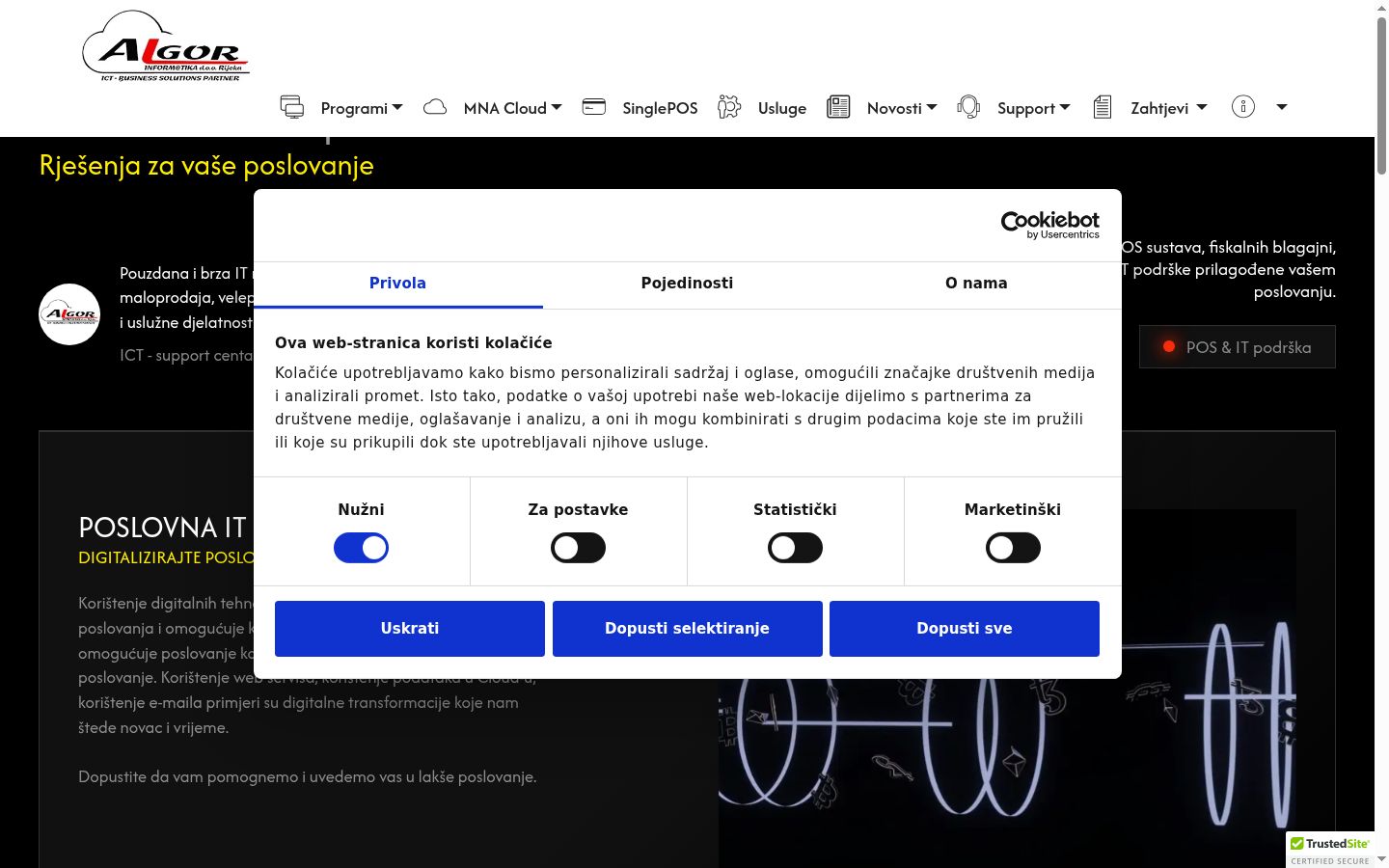 Captură de ecran a bannerului de consimțământ afișat înainte de orice interacțiune