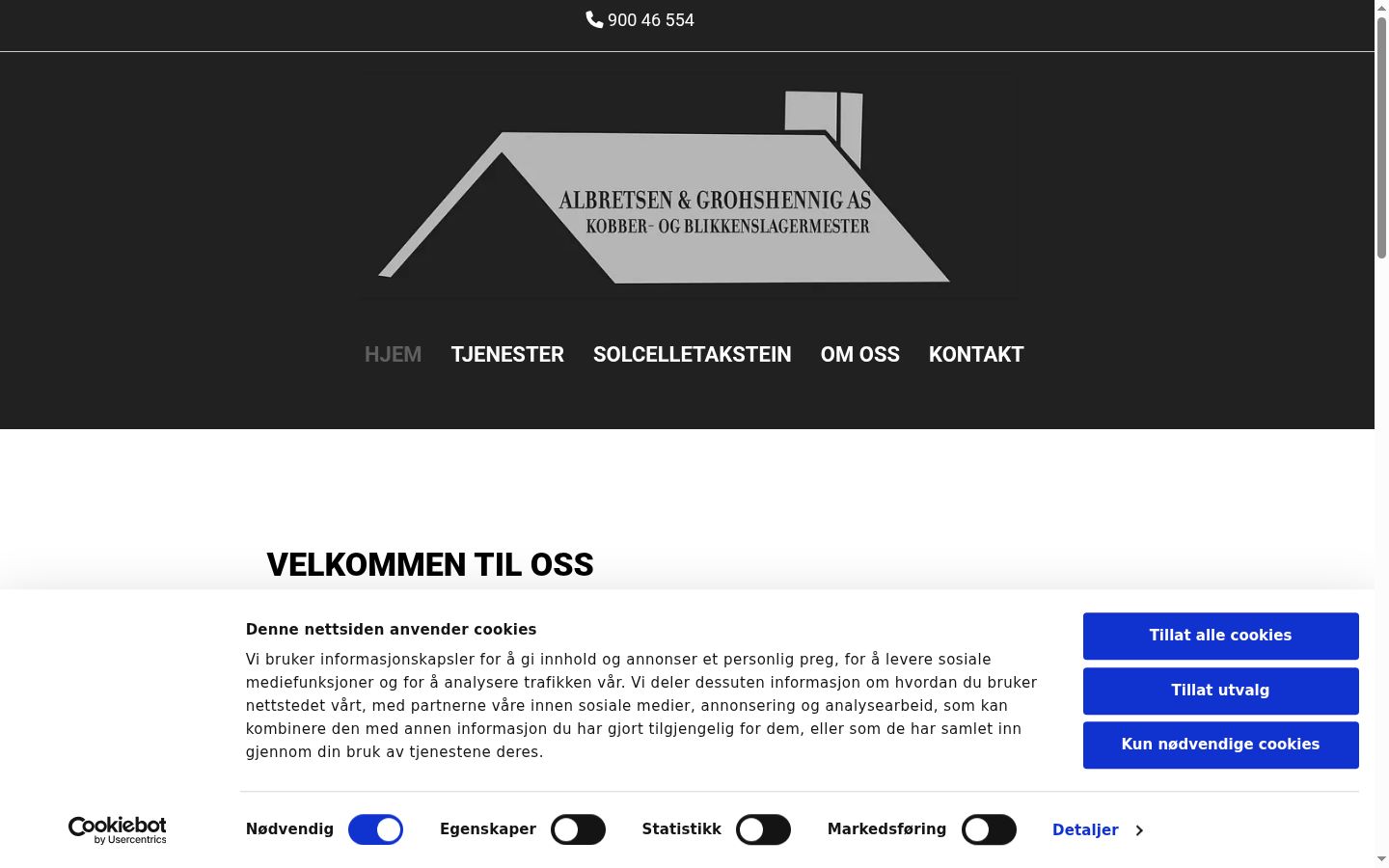Skärmbild av samtyckesbannern som visades före någon interaktion
