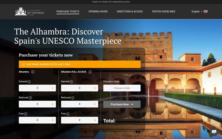 Screenshot of alhambragranadatickets.com