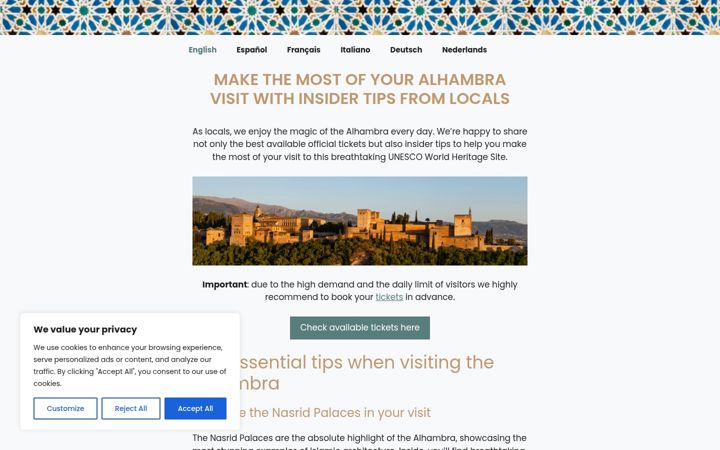 Screenshot of alhambratickets.store