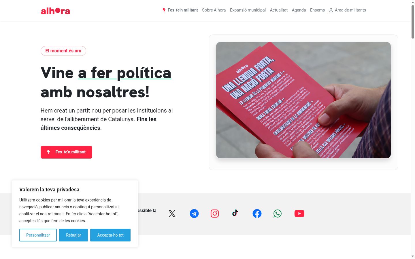Captura de pantalla del banner de consentimiento mostrado antes de cualquier interacción