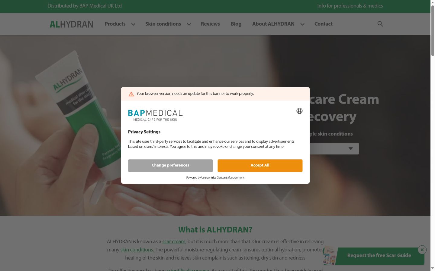Screenshot del banner di consenso mostrato prima di qualsiasi interazione