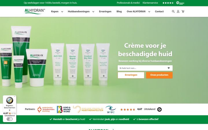Posnetek zaslona alhydran.nl