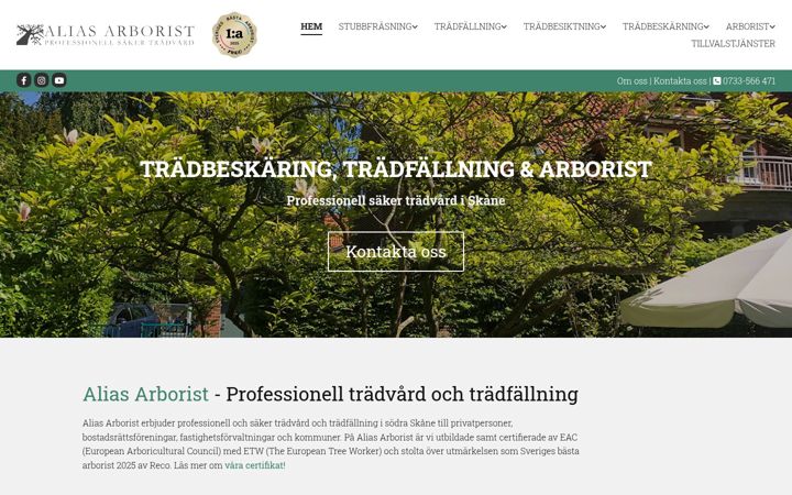 Screenshot stránky aliasarborist.se