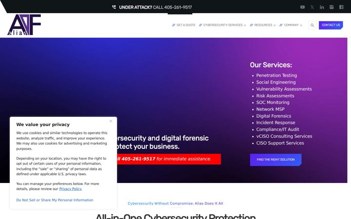 Ekrānuzņēmums no aliascybersecurity.com
