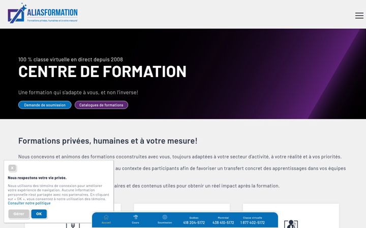 Screenshot of aliasformation.ca