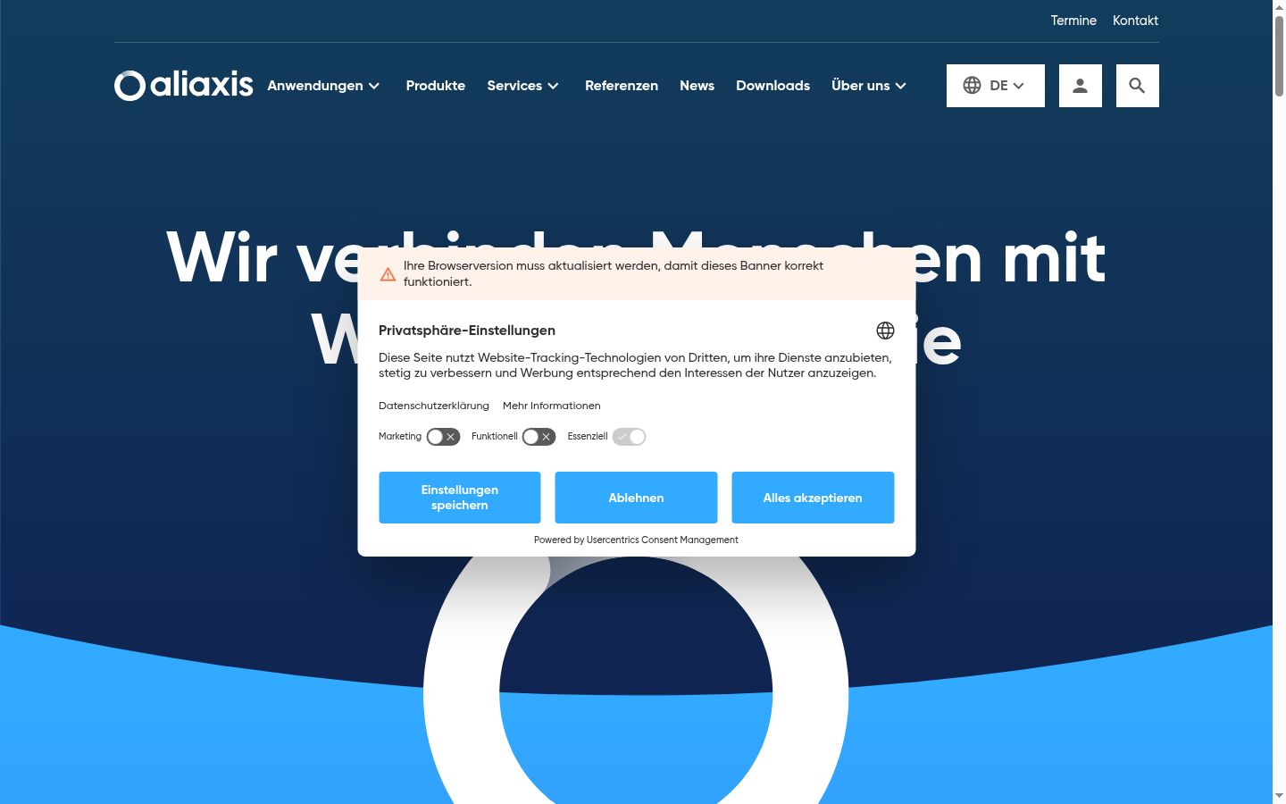 Snimka zaslona bannera za privolu prikazanog prije bilo kakve interakcije