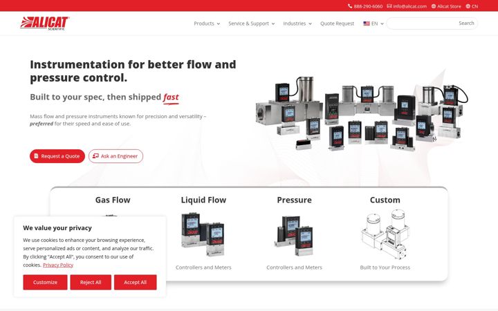 Screenshot of alicat.com