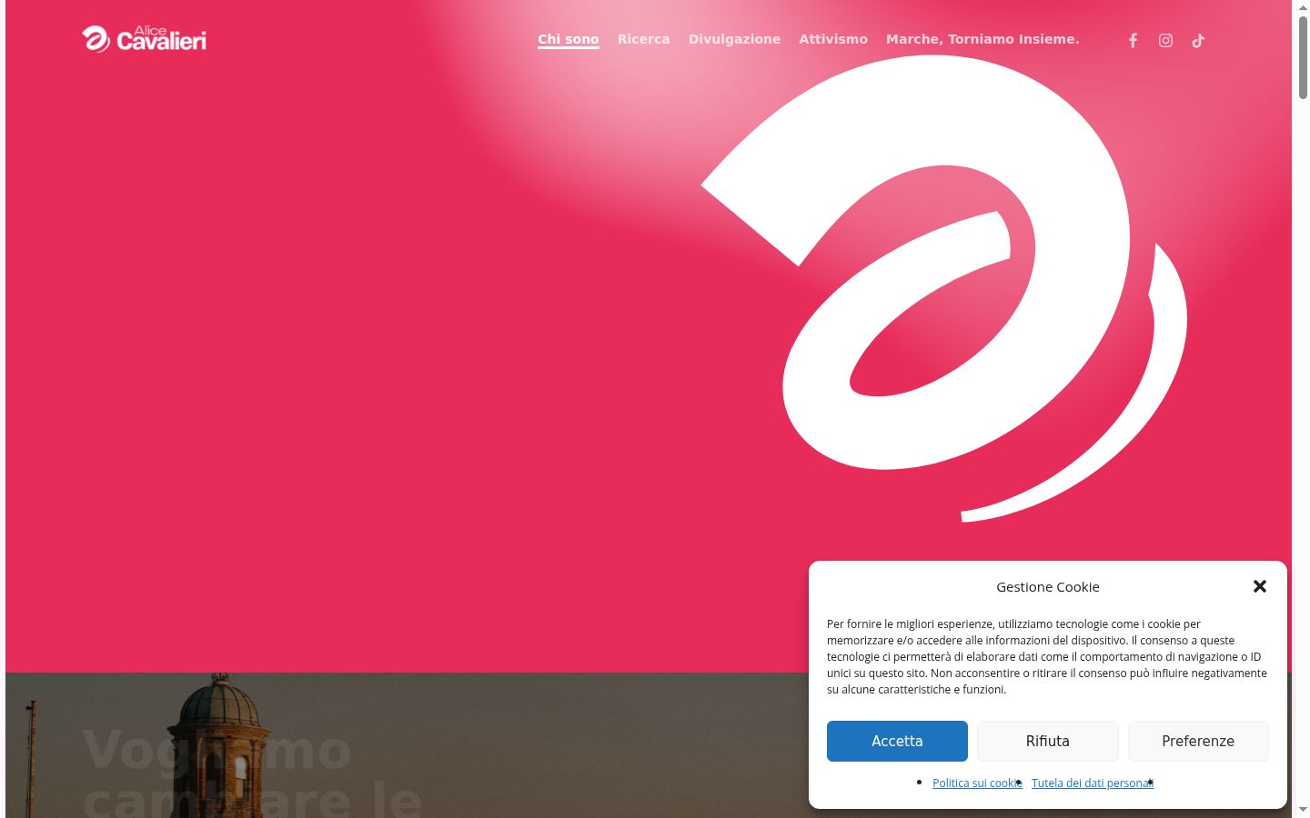 Screenshot del banner di consenso mostrato prima di qualsiasi interazione