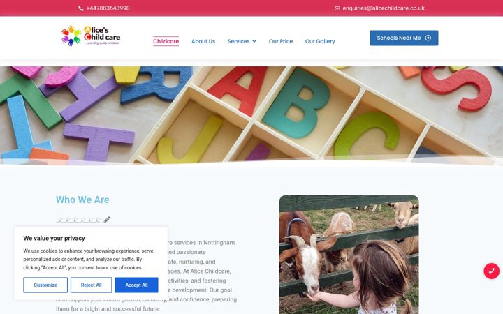 Screenshot of alicechildcare.co.uk