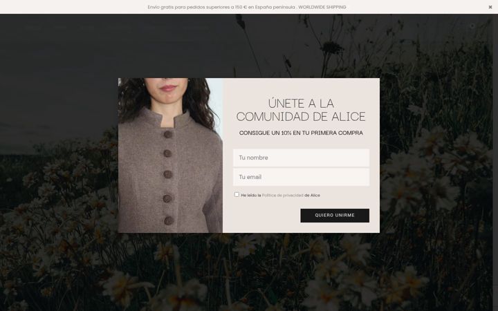 Screenshot stránky alicecoleccion.com