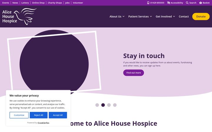 Screenshot of alicehousehospice.co.uk