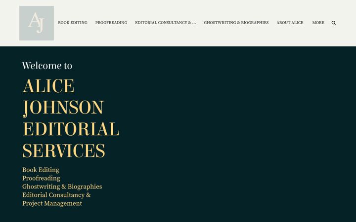 Screenshot ta' alicejohnsonwriter.com