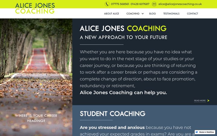 Ekrānuzņēmums no alicejonescoaching.co.uk