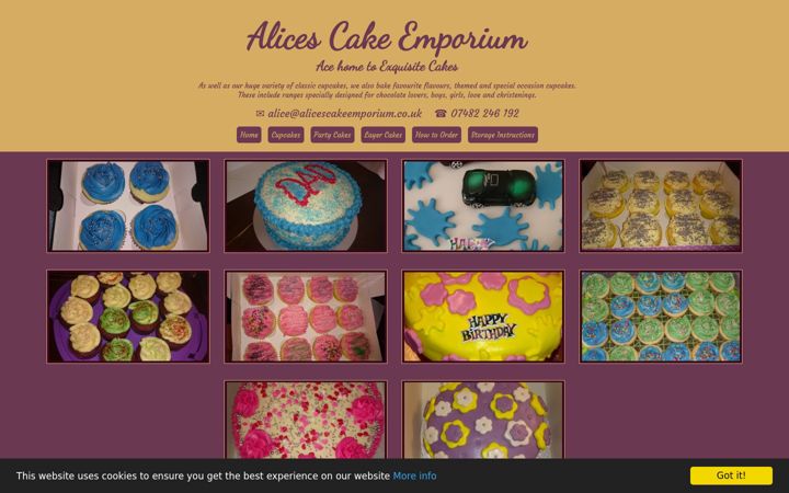 Screenshot stránky alicescakeemporium.co.uk