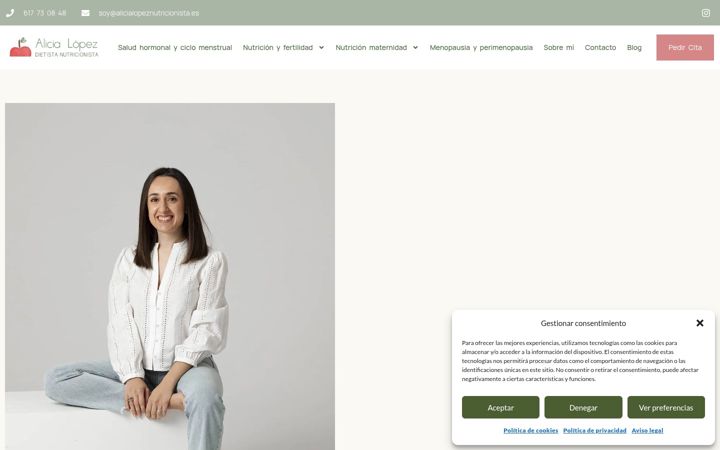 Kuvakaappaus sivustosta alicialopeznutricionista.es