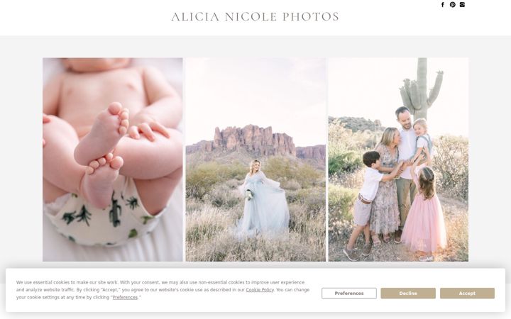 Kuvakaappaus sivustosta alicianicolephotos.com