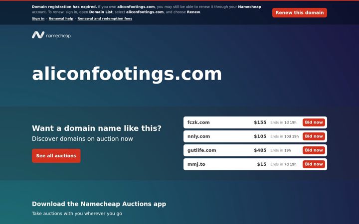 Screenshot of aliconfootings.com