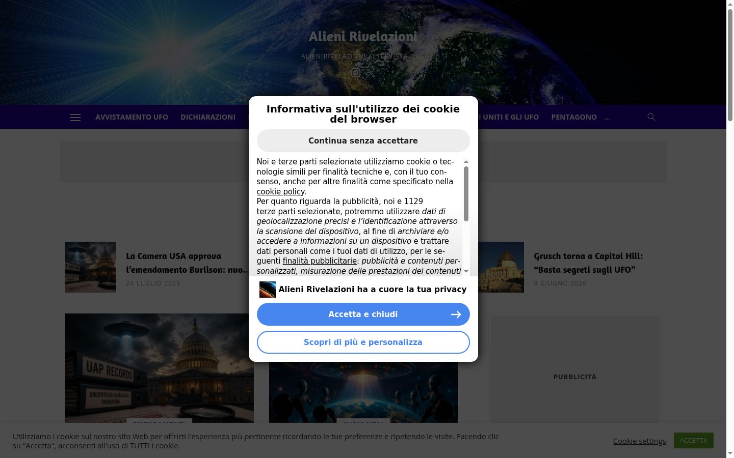 Captură de ecran a bannerului de consimțământ afișat înainte de orice interacțiune