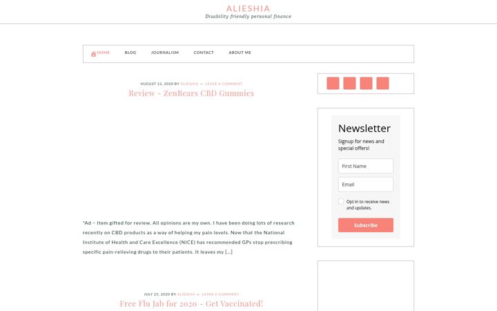 Screenshot of alieshia.com