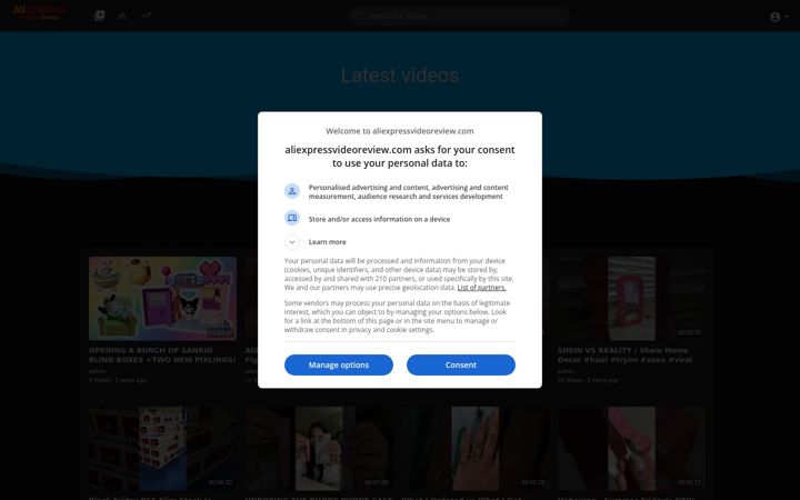 Screenshot of aliexpressvideoreview.com