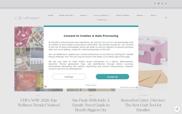 Screenshot of alifewellconsumed.com