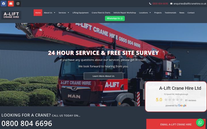 Screenshot von aliftcranehire.co.uk